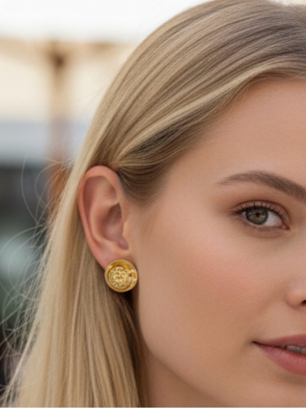 Versace Vintage Gold Medusa Resin Button Earrings - Picture 2 of 7